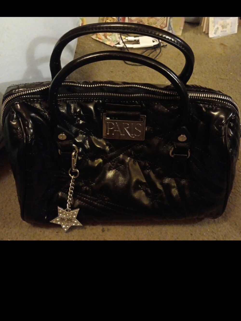 Paris Hilton patent leather satchel bag